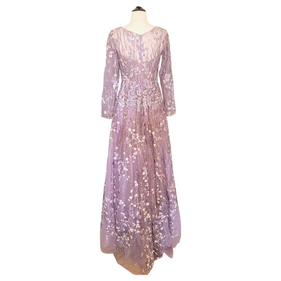 Mac Duggal 20402 Lilac Purple Beaded Floral Embroidered Long Sleeve Gown 4 - Picture 11 of 14